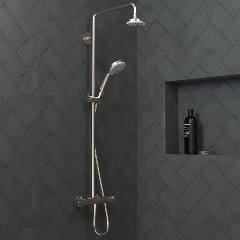 hansgrohe Croma 100 4-inch Showerhead Low Flow Modern 3-Spray Full, Pulsating Massage, Intense Turbo Water Saving with QuickClean in Brushed Nickel, 04733820 - Image 2